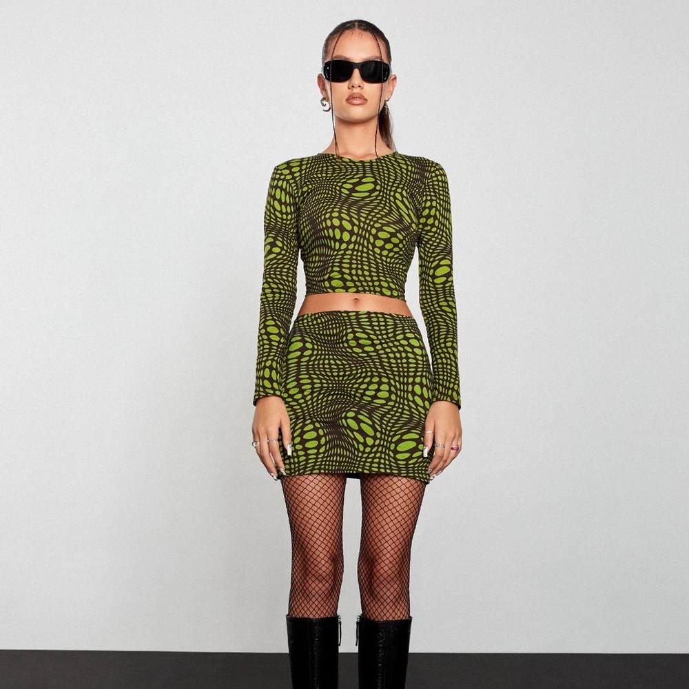KINAN BODYCON SKIRT IN OPTIC POLKA GREEN NWT